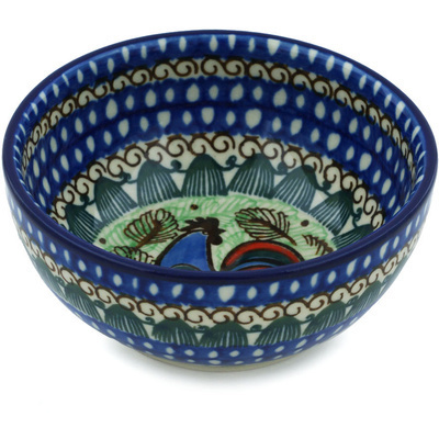 Polish Pottery Bowl 5&quot; Rooster Row UNIKAT