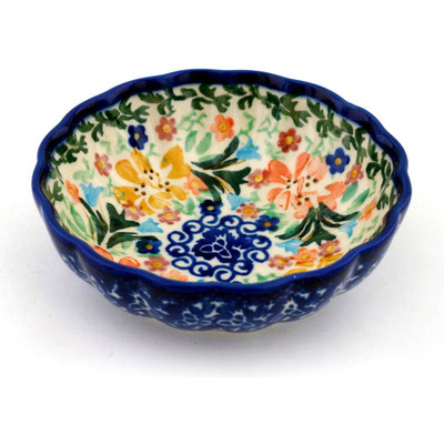 Polish Pottery Bowl 5&quot; Spring Hibiscus UNIKAT