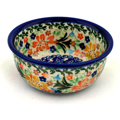 Polish Pottery Bowl 5&quot; Spring Hibiscus UNIKAT