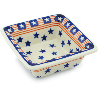 Polish Pottery Bowl 5&quot; Stars And Stripes