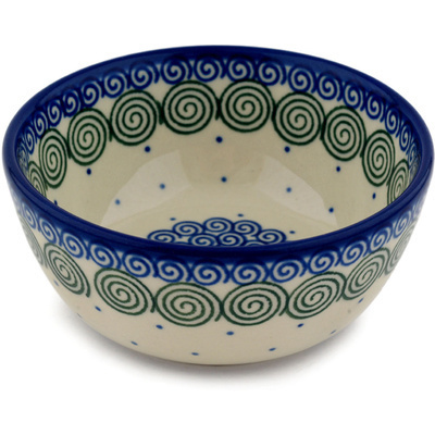 Polish Pottery Bowl 5&quot; Swirling Polka Dot