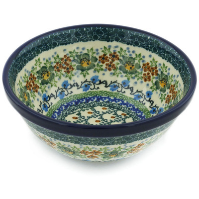 Polish Pottery Bowl 6&quot; Blue Forget-me-nots UNIKAT