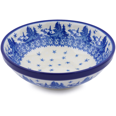 Polish Pottery Bowl 6&quot; Blue Winter