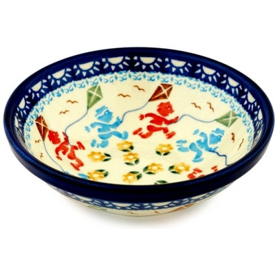Polish Pottery Bowl 6&quot; Children With Kites