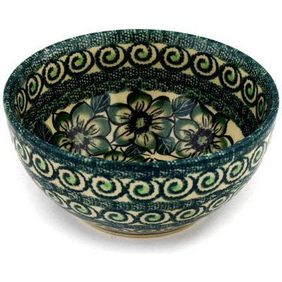Polish Pottery Bowl 6&quot; Gratuitous Greens UNIKAT