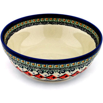 Polish Pottery Bowl 6&quot; Green Mosaic UNIKAT