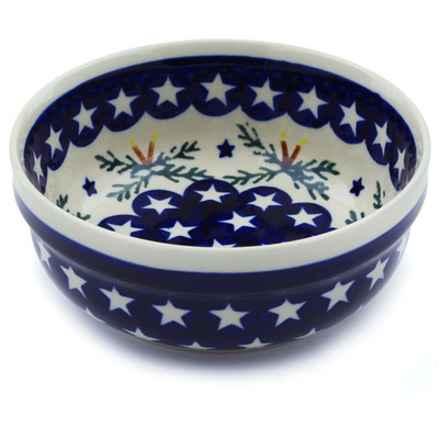 Polish Pottery Bowl 6&quot; Holly Stars