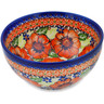 Polish Pottery Bowl 6&quot; Orange Zinnia UNIKAT