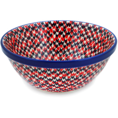 Polish Pottery Bowl 6&quot; Red Houndstooth