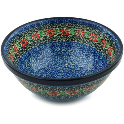 Polish Pottery Bowl 6&quot; Red Zinnia