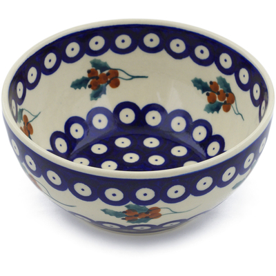Polish Pottery Bowl 6&quot; Yellow Holly Berries