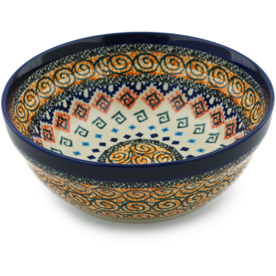 Polish Pottery Bowl 7&quot; Aztec Swirls UNIKAT