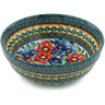 Polish Pottery Bowl 7&quot; Blue And Red Poppies UNIKAT