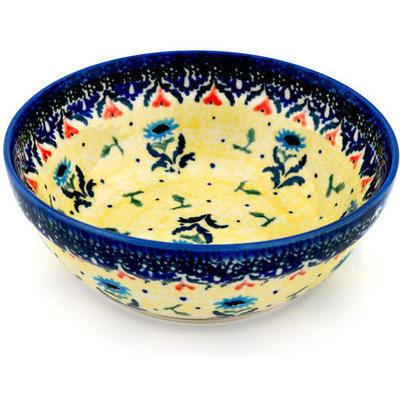 Polish Pottery Bowl 7&quot; Blue Dahlia