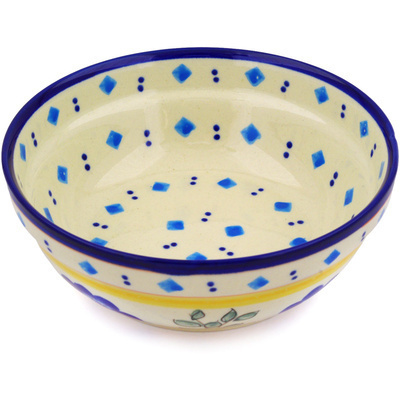 Polish Pottery Bowl 7&quot; Blue Diamond Flowers