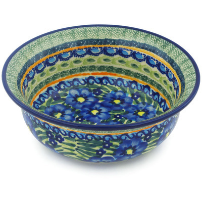 Polish Pottery Bowl 7&quot; Blue Poppy Patch UNIKAT