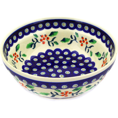 Polish Pottery Bowl 7&quot; Holly Berries