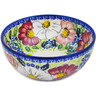Polish Pottery Bowl 7&quot; Maroon Blossoms UNIKAT