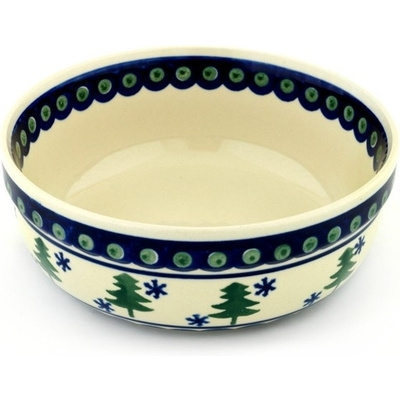 Polish Pottery Bowl 7&quot; Peacock Evergreen