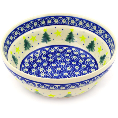 Polish Pottery Bowl 7&quot; Peacock Evergreen