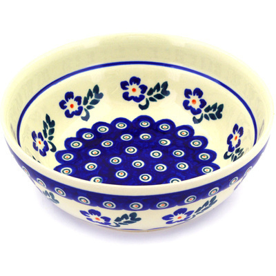 Polish Pottery Bowl 7&quot; Peacock Periwinkle