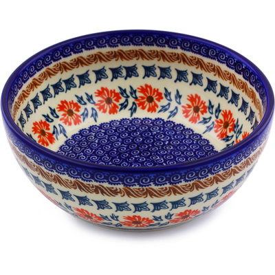 Polish Pottery Bowl 7&quot; Red Cornflower