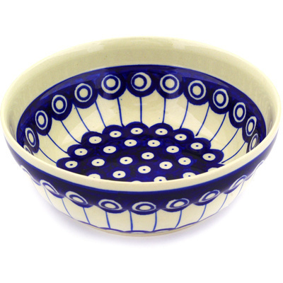 Polish Pottery Bowl 7&quot; Traditional Peacock