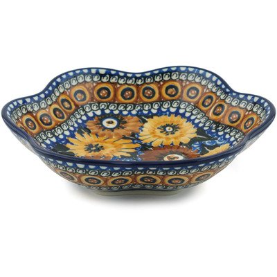 Polish Pottery Bowl 8&quot; Autumn Chrysanthemums UNIKAT