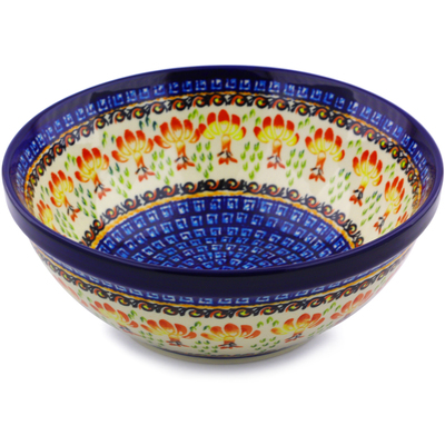 Polish Pottery Bowl 8&quot; Blooming Red