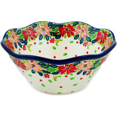 Polish Pottery Bowl 8&quot; Christmas Flower UNIKAT