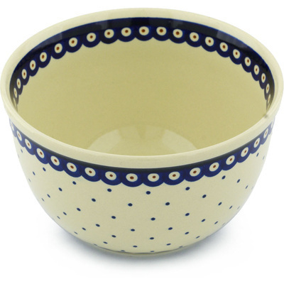Polish Pottery Bowl 8&quot; Peacock Dots