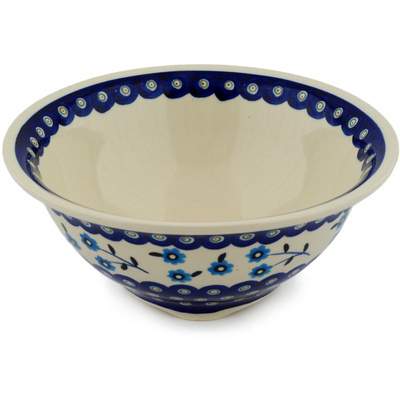 Polish Pottery Bowl 8&quot; Peacock Poppies