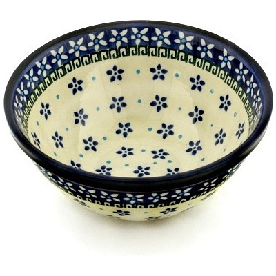 Polish Pottery Bowl 8&quot; Star Flower Dots