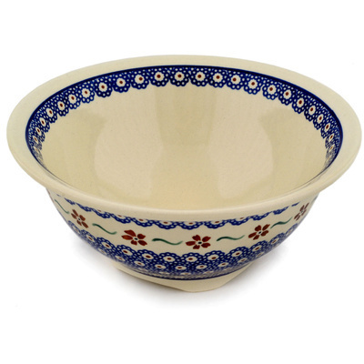 Polish Pottery Bowl 8&quot; Sweet Red Flower