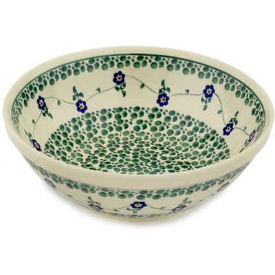 Polish Pottery Bowl 9&quot; Green Bubbles