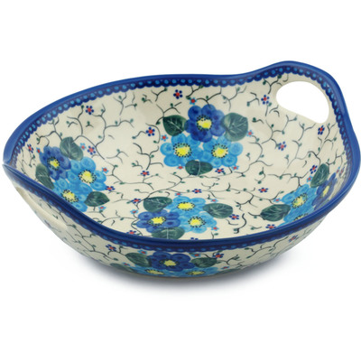 Polish Pottery Bowl with Handles 10&quot; Spring Bouquets UNIKAT