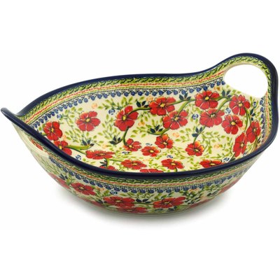 Polish Pottery Bowl with Handles 12-inch Amazing Concept UNIKAT