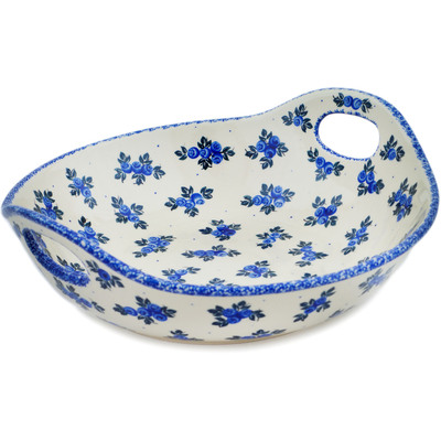 Polish Pottery Bowl with Handles 13&quot; Blue Berry Special UNIKAT