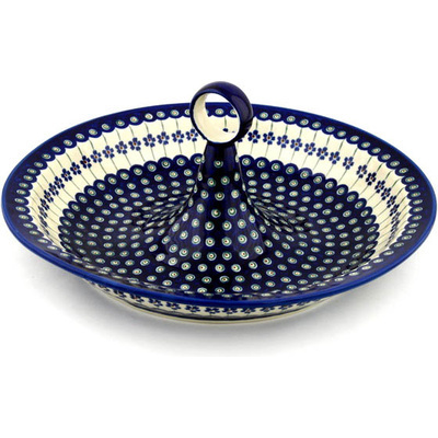 Polish Pottery Bowl with Handles 14&quot; Flowering Peacock