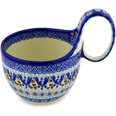 Polish Pottery Bowl with Loop Handle 16 oz Blue Ice
