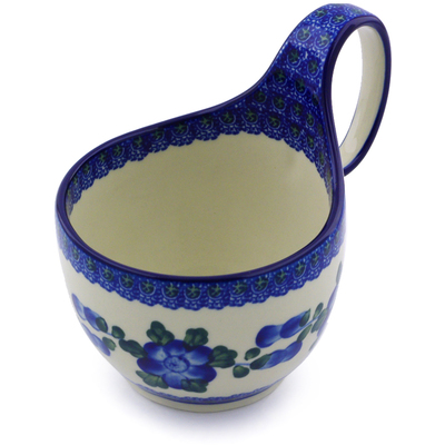 Polish Pottery Bowl with Loop Handle 16 oz Blue Poppies