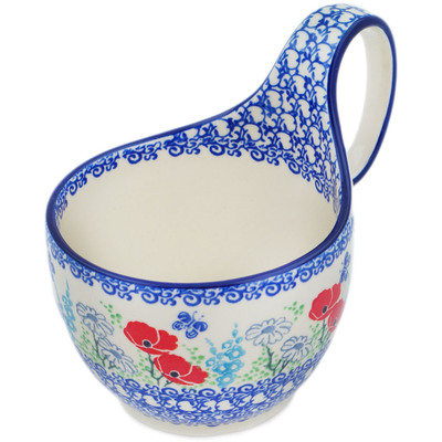 Polish Pottery Bowl with Loop Handle 16 oz Poppy Happiness