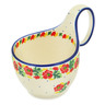 Polish Pottery Bowl with Loop Handle 16 oz Red Poppy Chain