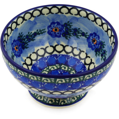 Polish Pottery Bowl with Pedestal 5&quot; Blue Delight UNIKAT