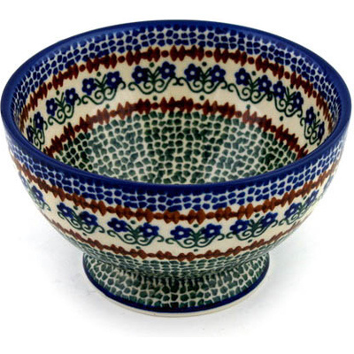 Polish Pottery Bowl with Pedestal 5&quot; Fanciful Daisy