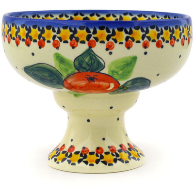 Polish Pottery Bowl with Pedestal 5&quot; Red Apples UNIKAT