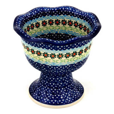 Polish Pottery Bowl with Pedestal 6&quot; Daisies By The Sea