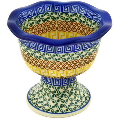 Polish Pottery Bowl with Pedestal 6&quot; Grecian Sea
