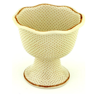 Polish Pottery Bowl with Pedestal 6&quot; Vanilla Bean UNIKAT
