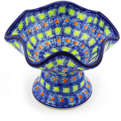 Polish Pottery Bowl with Pedestal 7&quot; Mosaic Tile